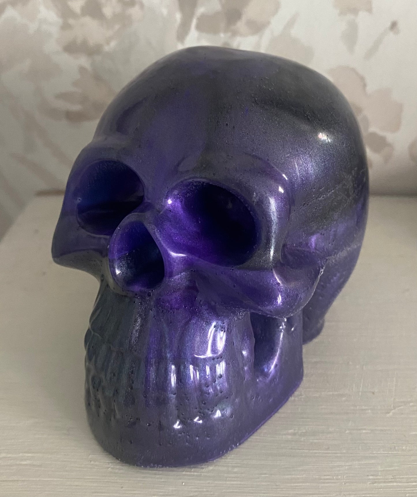 Purple and black blended resin skull