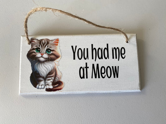 Cat hanging plaque 'meow'