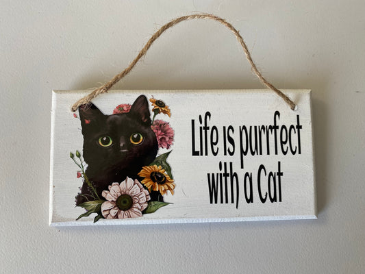 Cat hanging plaque 'purrfect'
