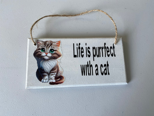 Cat hanging plaque design 2 'purrfect'