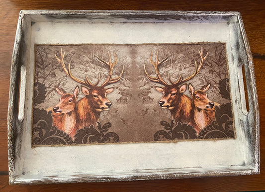 Stag distressed wooden tray