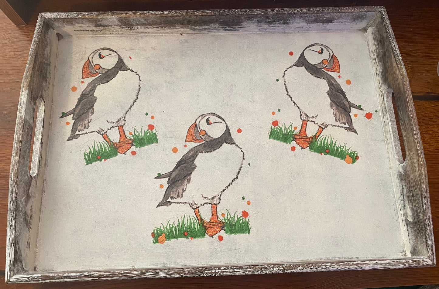 Large distressed effect puffin tray