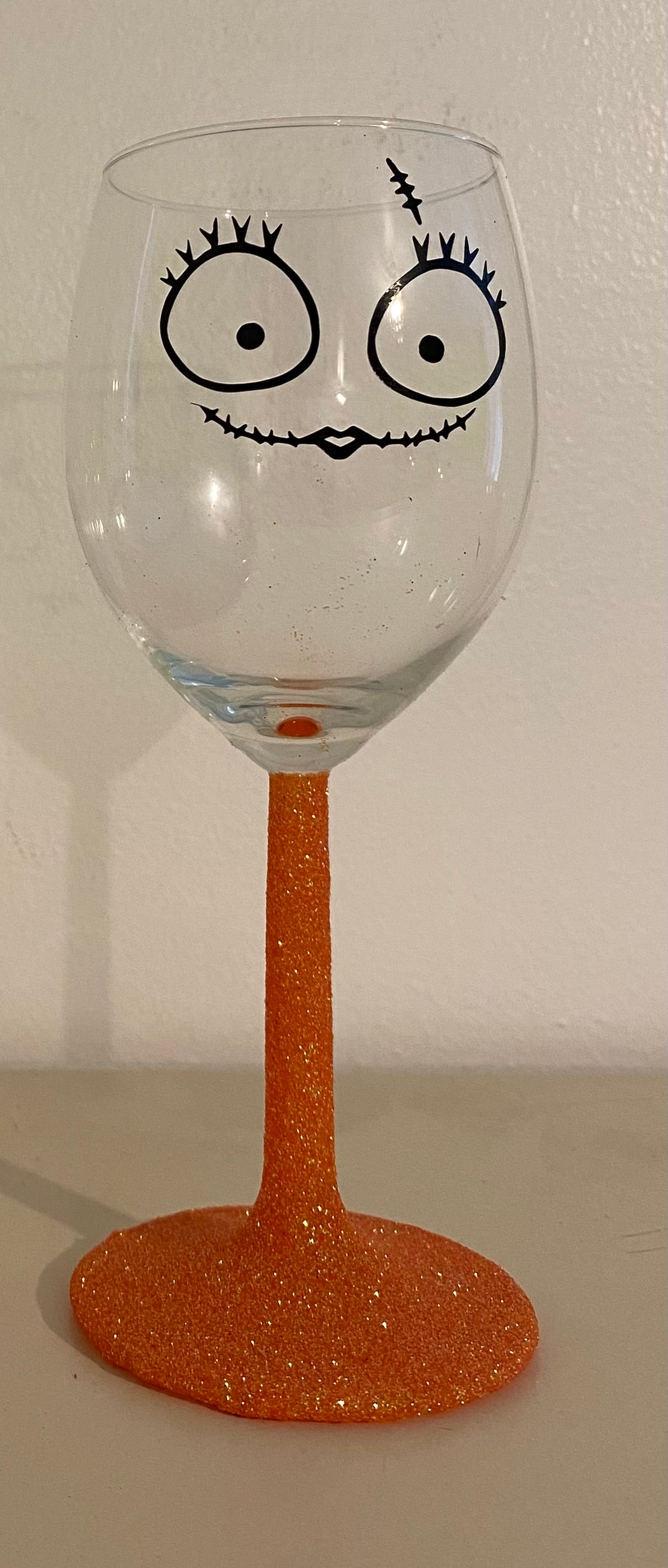 Sally glittered stem wine glass