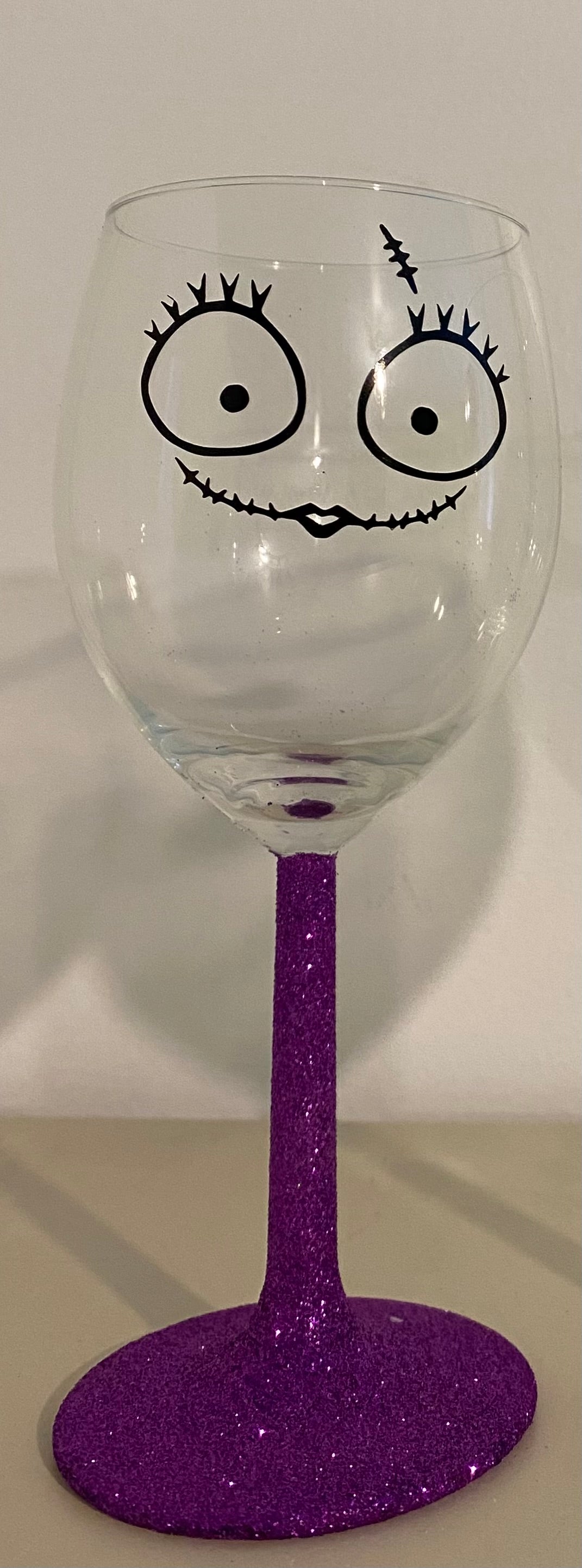 Sally glittered stem wine glass