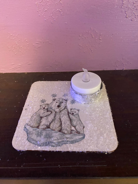 Polar bear glittery tealight holder