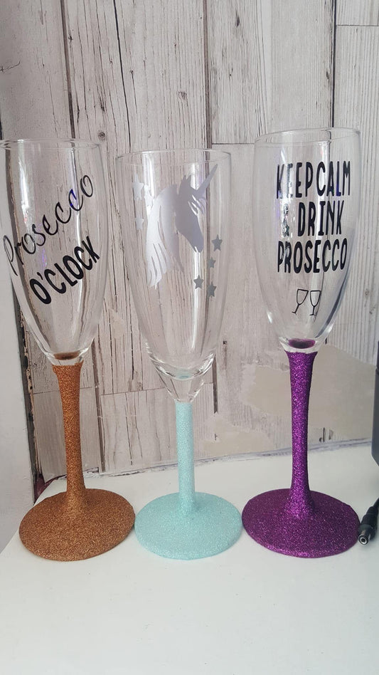 Personalised glitter champagne flute