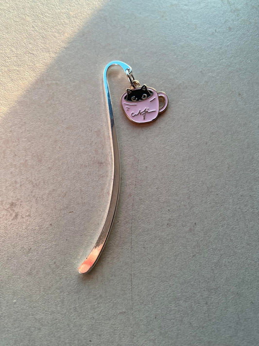 Pink cat in teacup bookmark