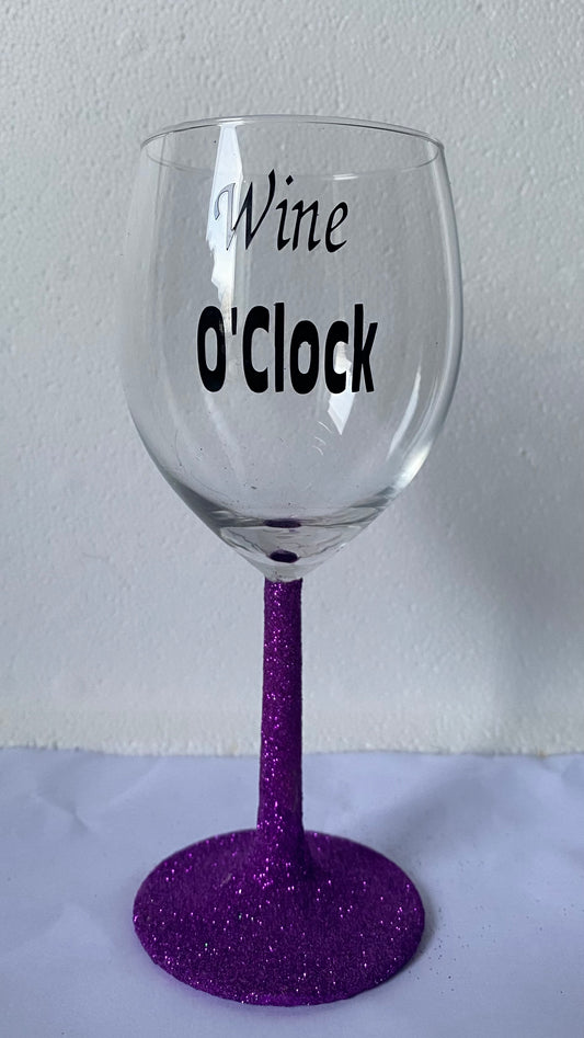 Wine O’clock glittered wine glass