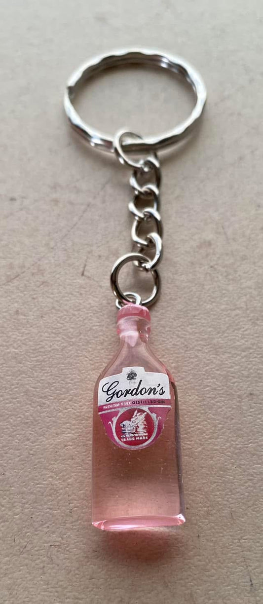 Pink gin bottle keyring