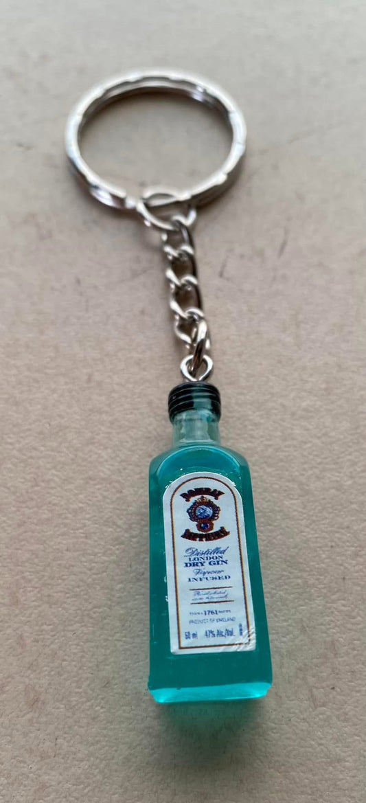 Blue gin bottle keyring