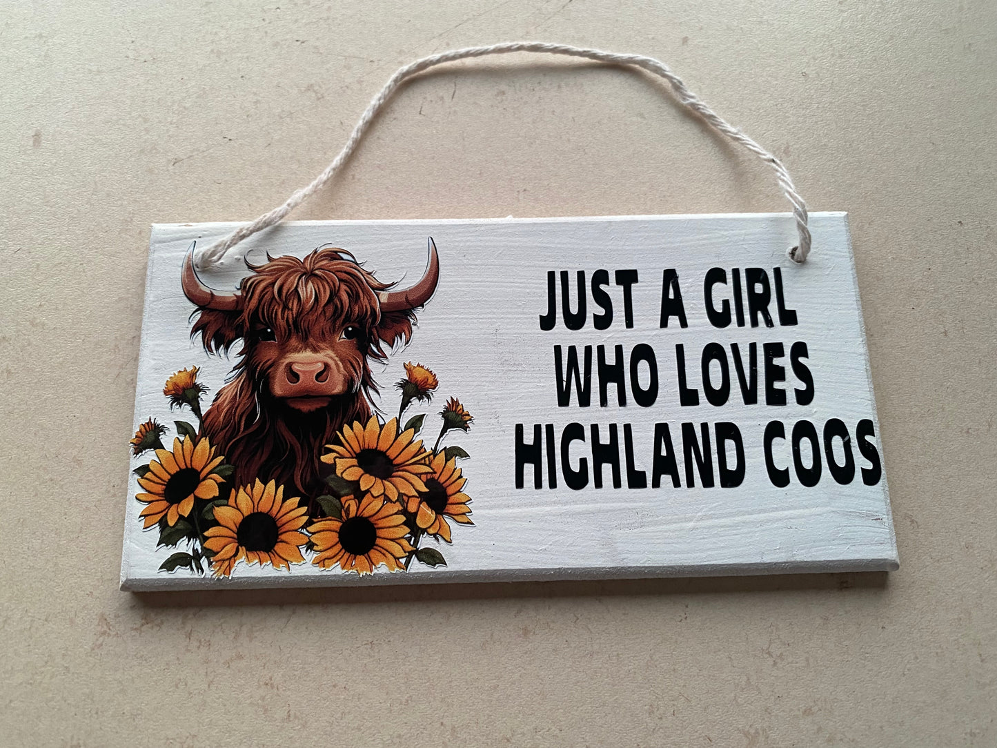 Highland coo plaque just a girl