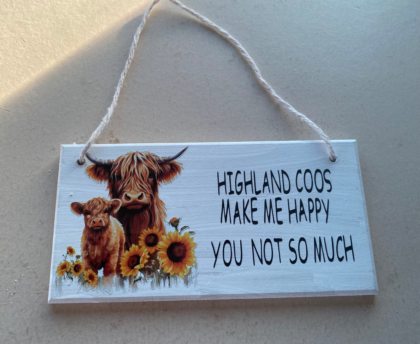 Highland coo hanging plaque make me happy